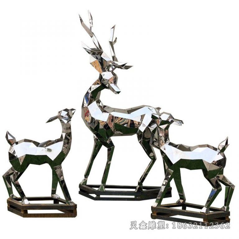不锈钢母子小鹿公园雕塑