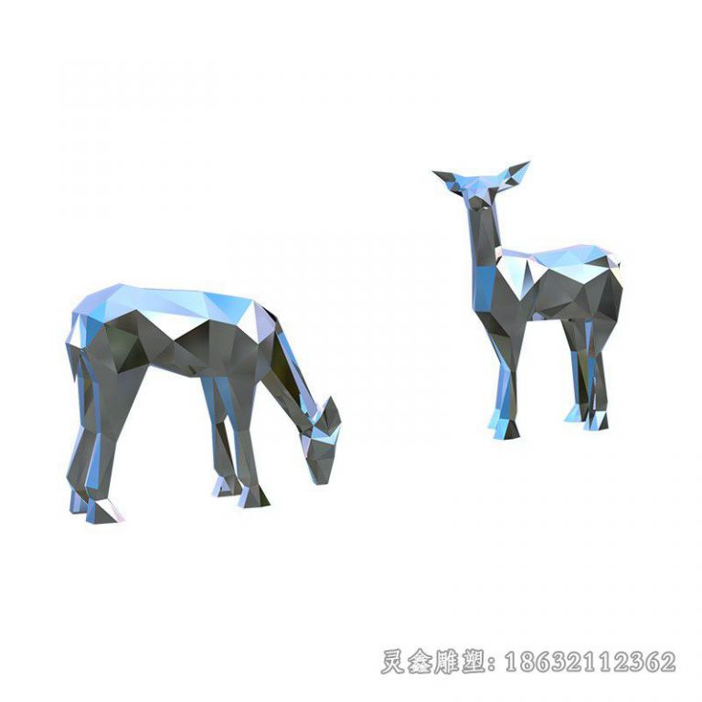 不锈钢几何小鹿小区雕塑