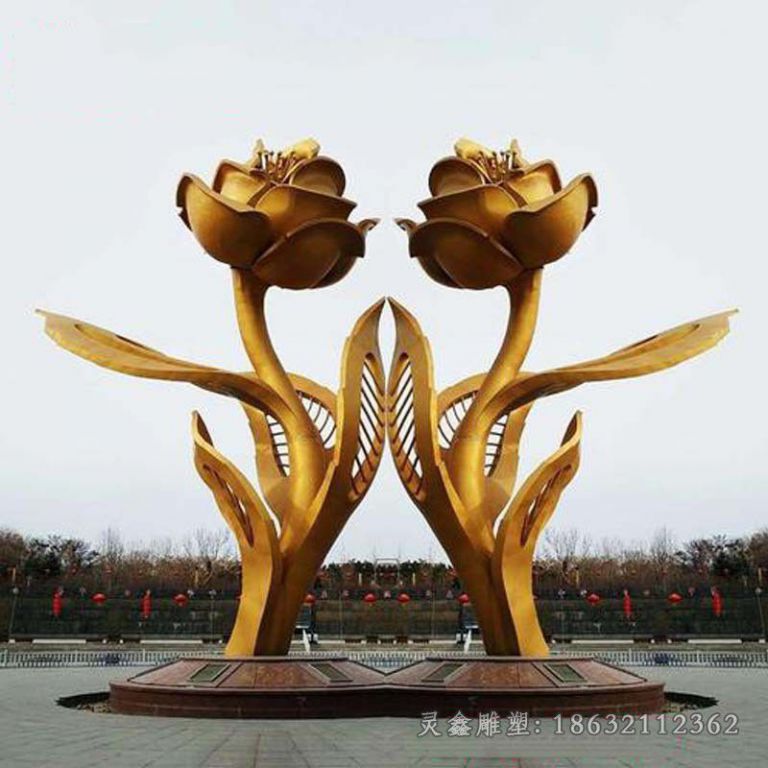 彩绘荷花公园不锈钢雕塑