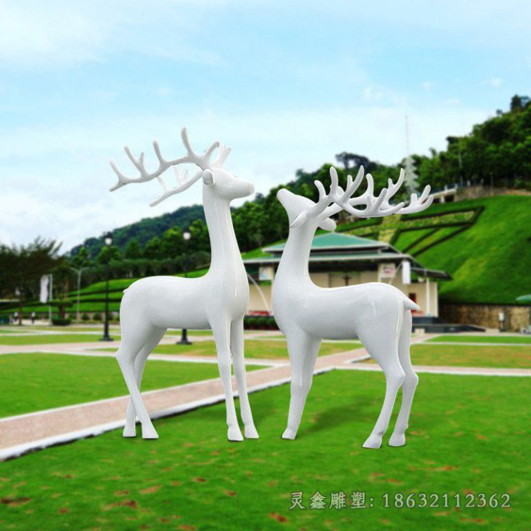 不锈钢情侣小鹿公园雕塑