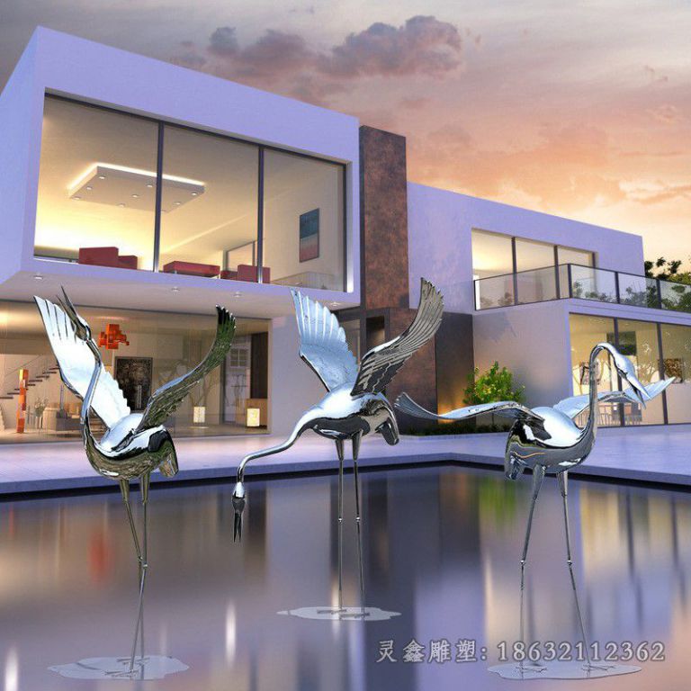 不锈钢展翅仙鹤小区雕塑