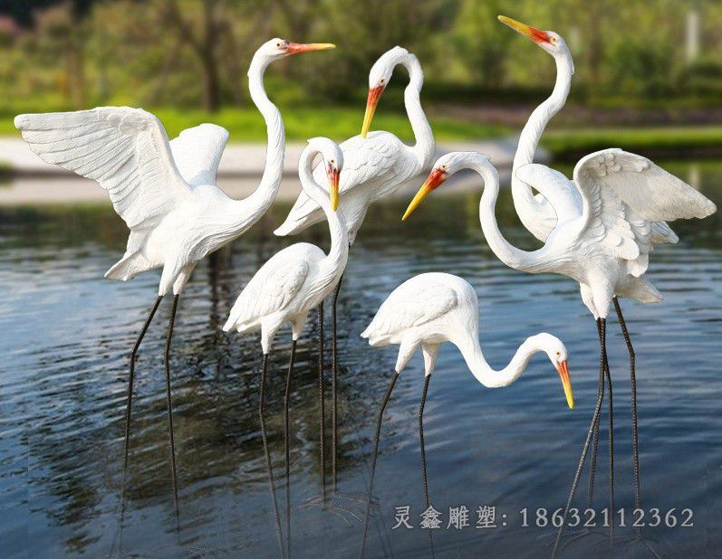 不锈钢群鹤公园雕塑