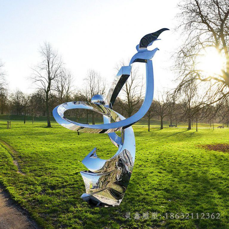 不锈钢镜面异形圆环小区雕塑