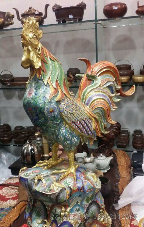 彩绘公鸡广场景观铜雕