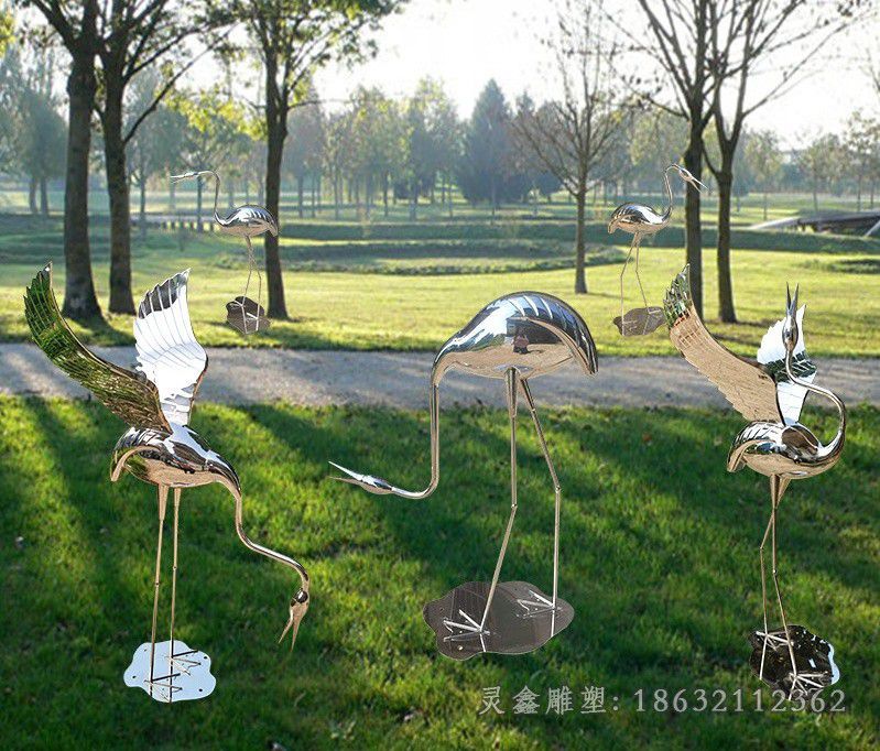 镜面仙鹤公园不锈钢雕塑