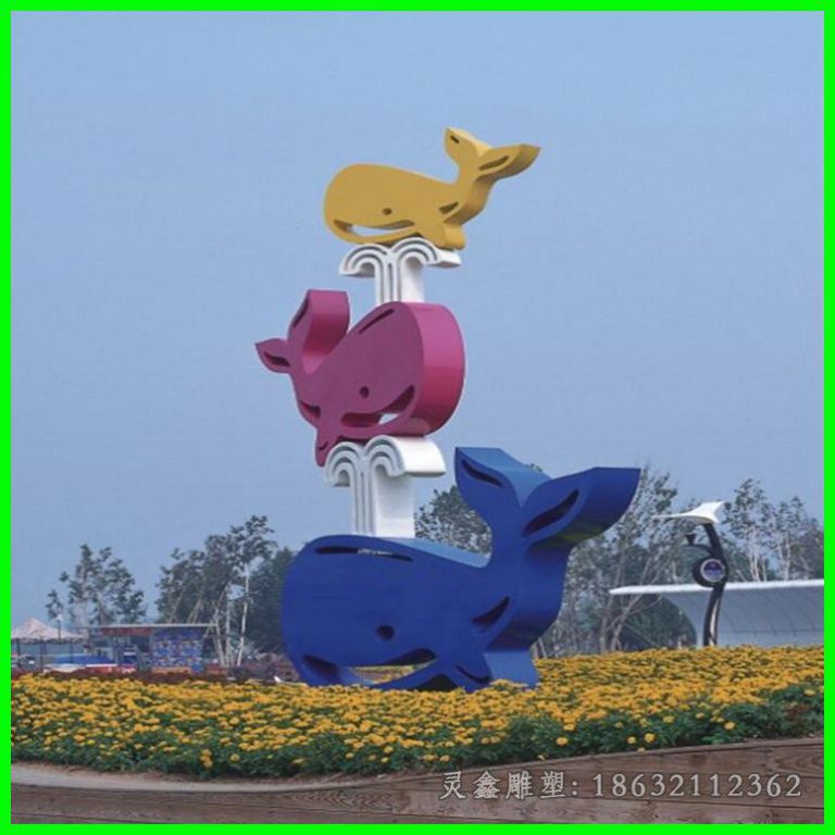 不锈钢彩绘抽象鱼广场雕塑