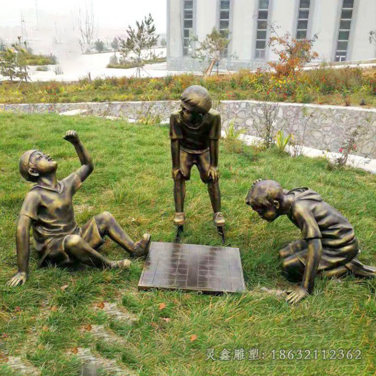 儿童下象棋城市人物铜雕