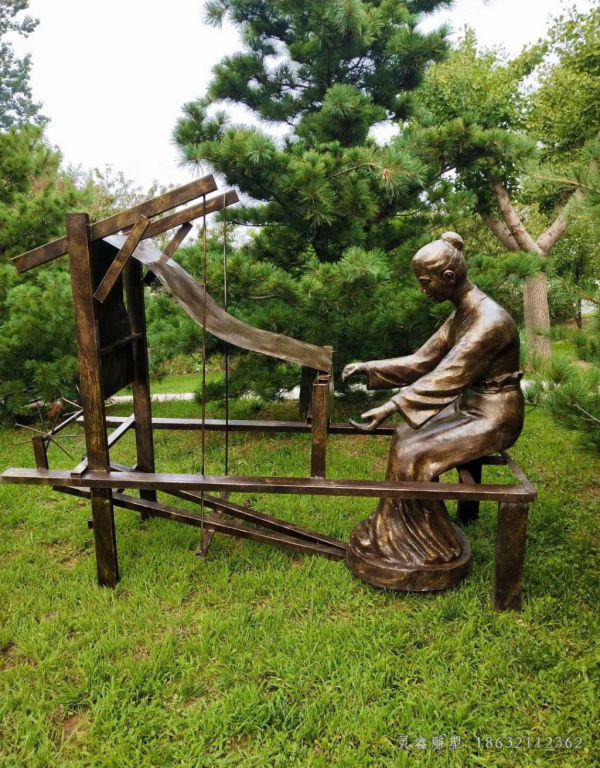 纺织人物小区景观铜雕