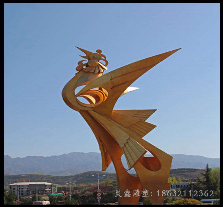 不锈钢抽象凤凰校园雕塑