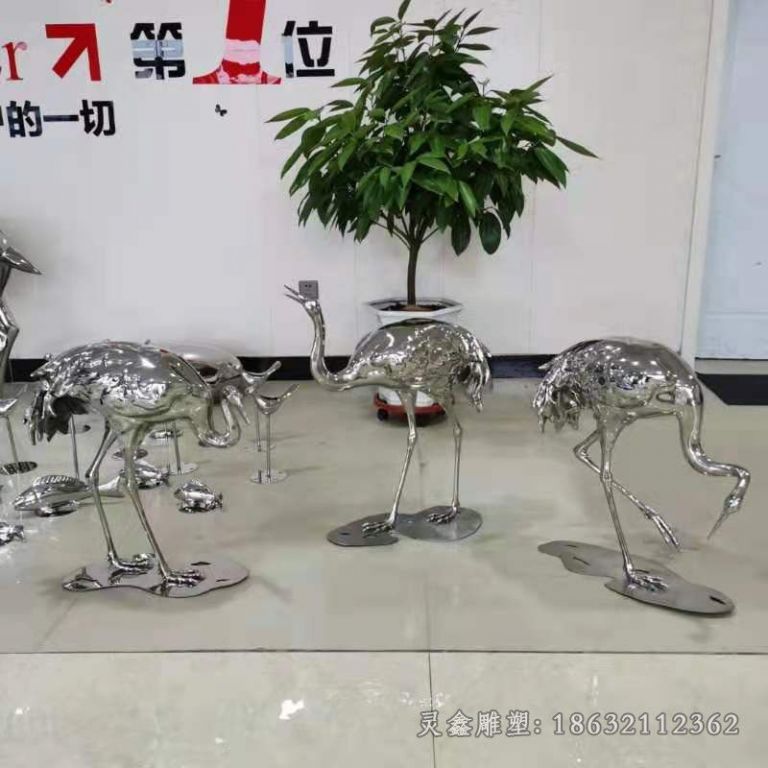 不锈钢镜面白鹭公园雕塑