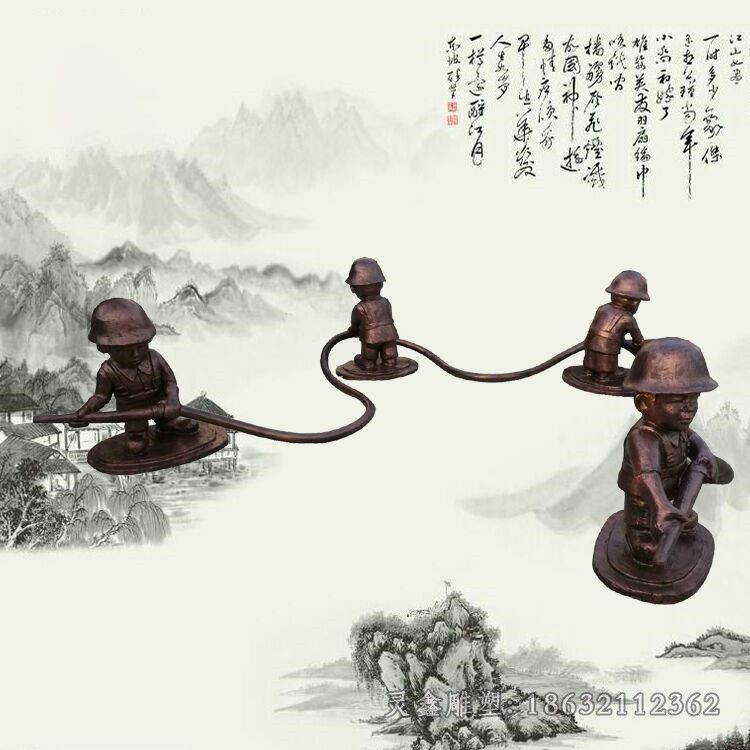 卡通消防员广场景观铜雕