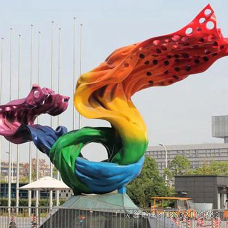 不锈钢彩色彩带小区雕塑