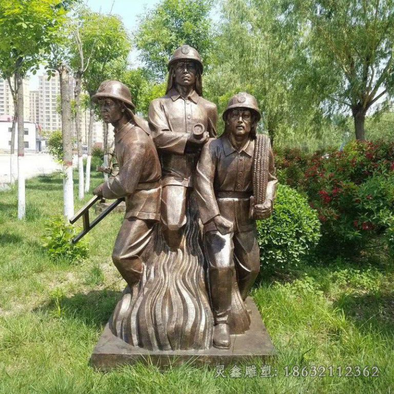消防员园林人物景观铜雕