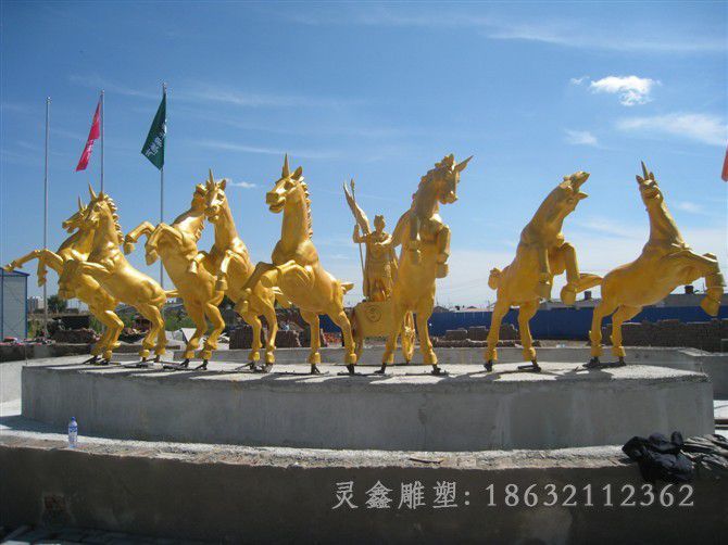 八马奔腾校园景观铜雕