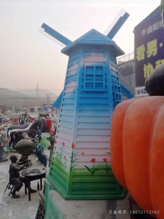 不锈钢彩绘风车公园雕塑