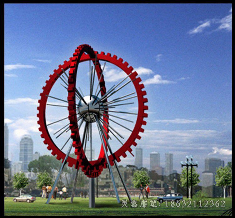 不锈钢彩绘齿轮城市雕塑