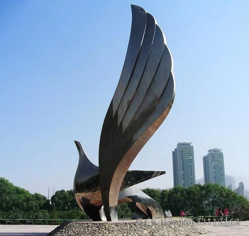 不锈钢抽象翅膀小区雕塑