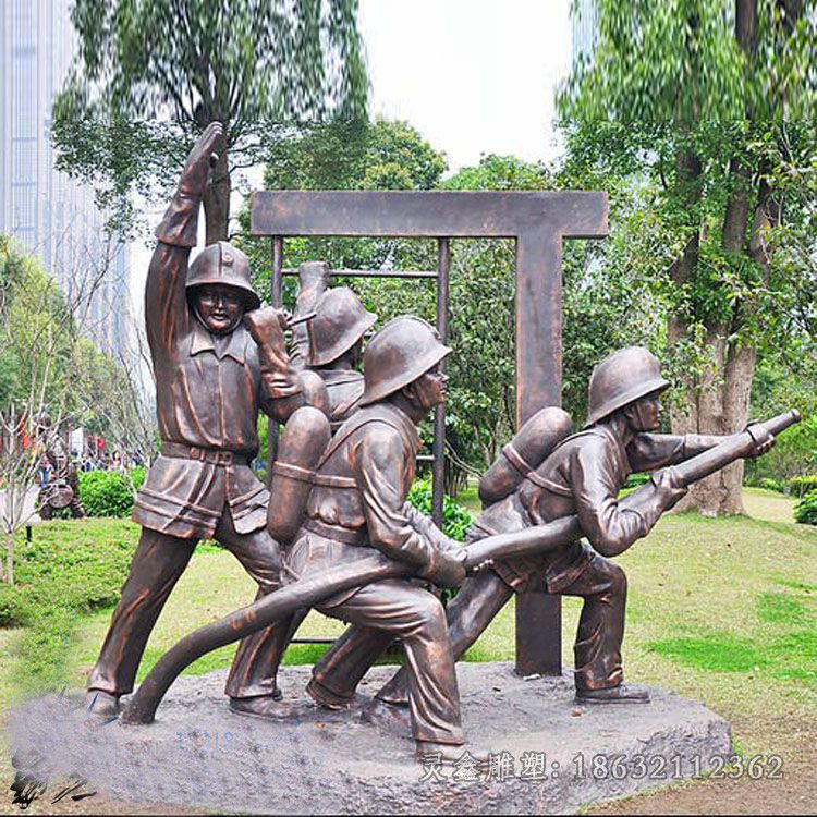 消防员小区景观铜雕