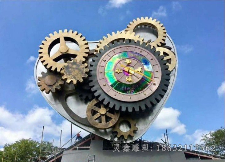 不锈钢彩绘齿轮小区雕塑