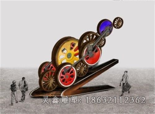 不锈钢彩绘齿轮别墅雕塑