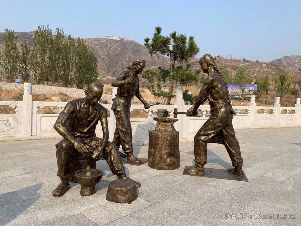 吃火锅民俗小区人物铜雕