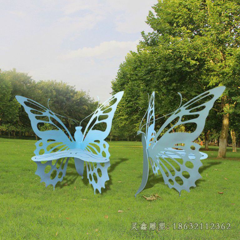 不锈钢蓝色蝴蝶广场雕塑