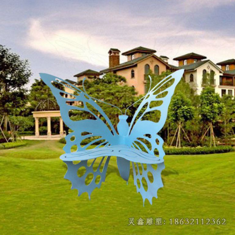 不锈钢蓝色蝴蝶城市雕塑