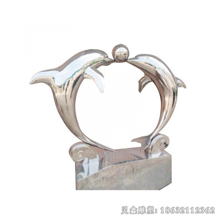 不锈钢镜面海豚庭院雕塑