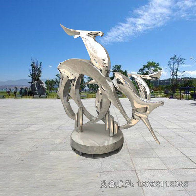 不锈钢抽象海豚鱼造型鹿雕塑