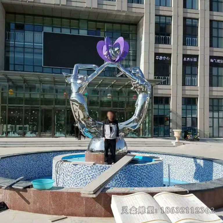 不锈钢抽象花环小区雕塑