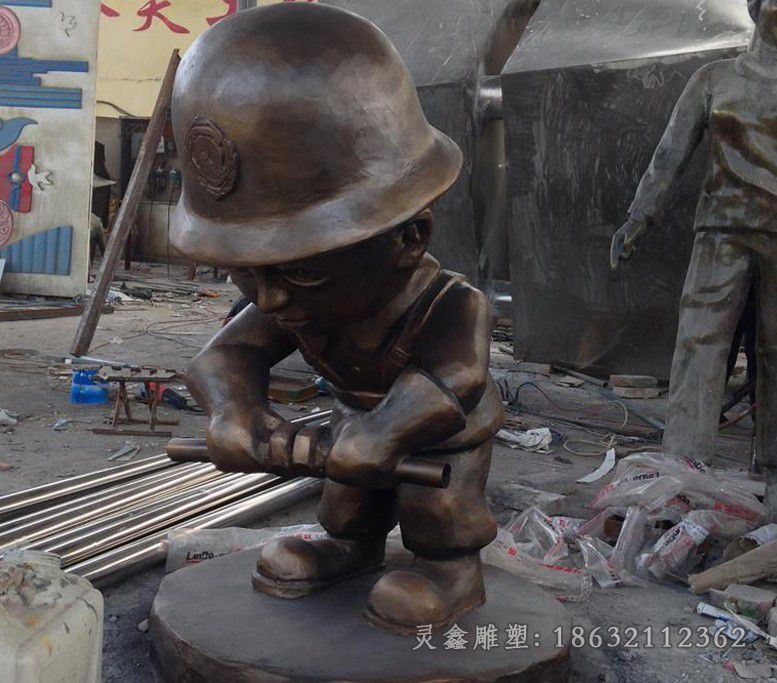 儿童消防员城市人物铜雕