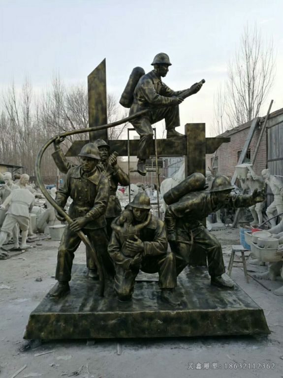 守护生命消防员校园铜雕