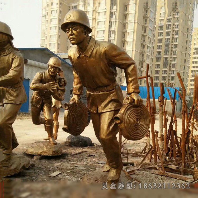 灭火救人消防员校园铜雕