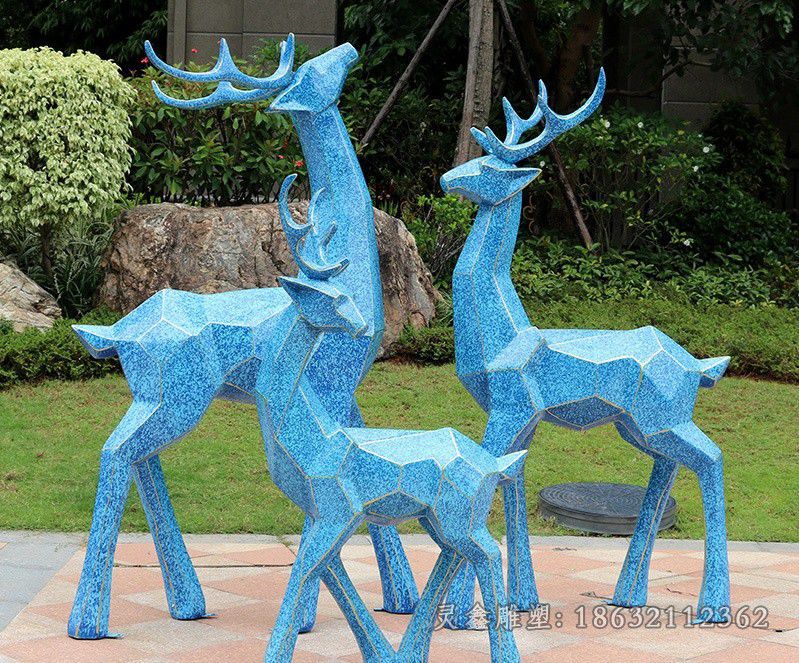 彩绘几何鹿小区不锈钢雕塑