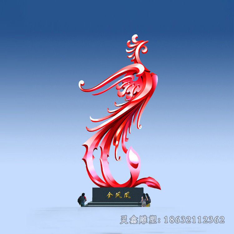 不锈钢红色凤凰公园雕塑