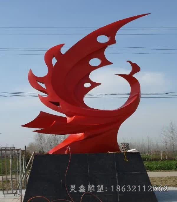不锈钢红色凤凰园林雕塑