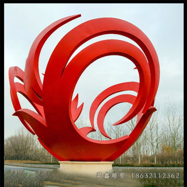 不锈钢红色凤凰街边雕塑