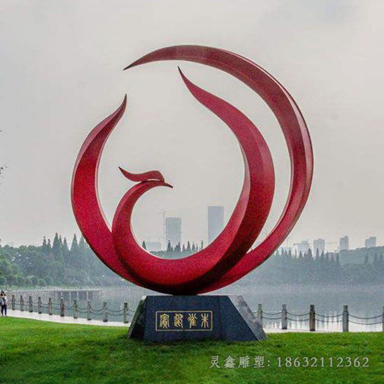 不锈钢红色凤凰景区雕塑