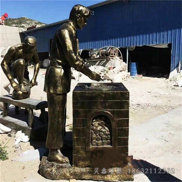 茶艺制作流程人物街边铜雕