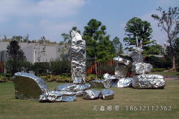 不锈钢抽象石头公园雕塑