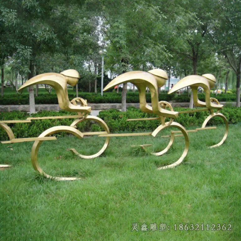 不锈钢抽象自行车街边雕塑