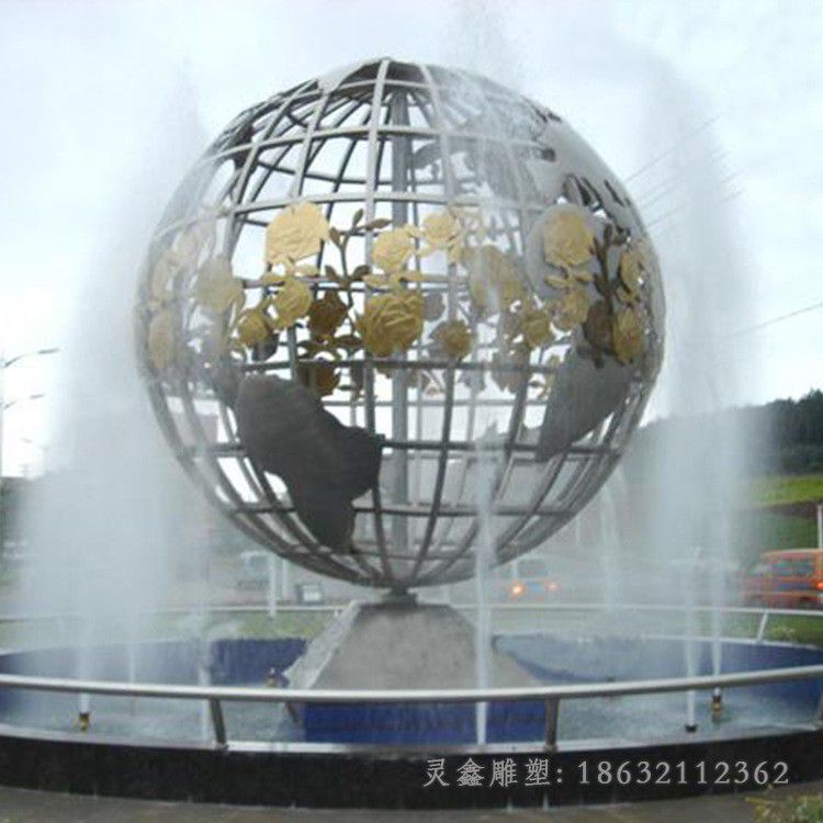 不锈钢镂空地球仪街边雕塑