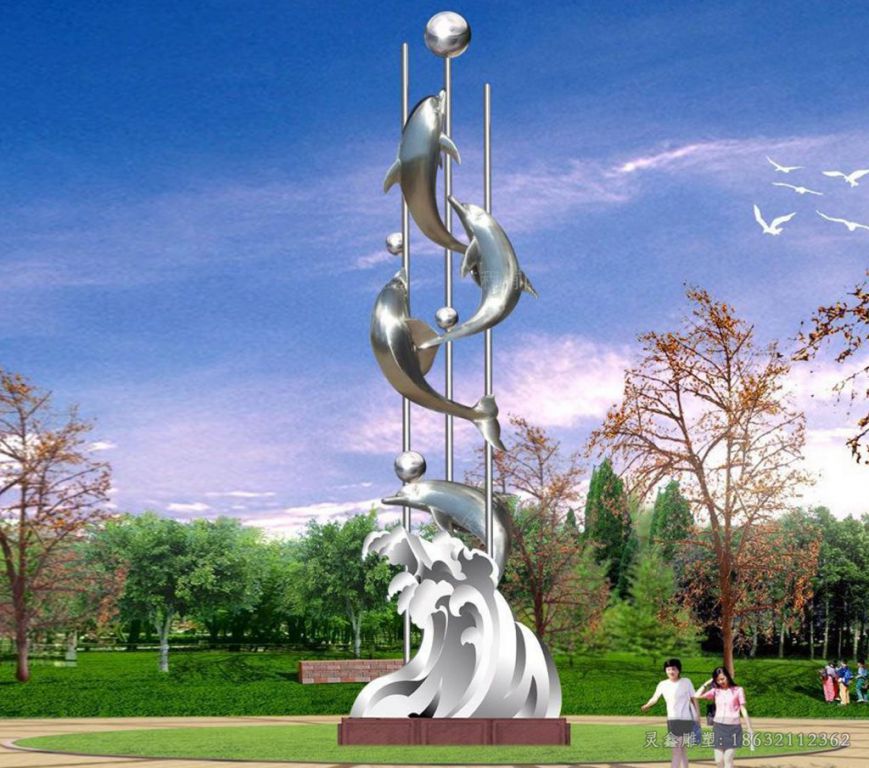 不锈钢镜面海豚广场雕塑