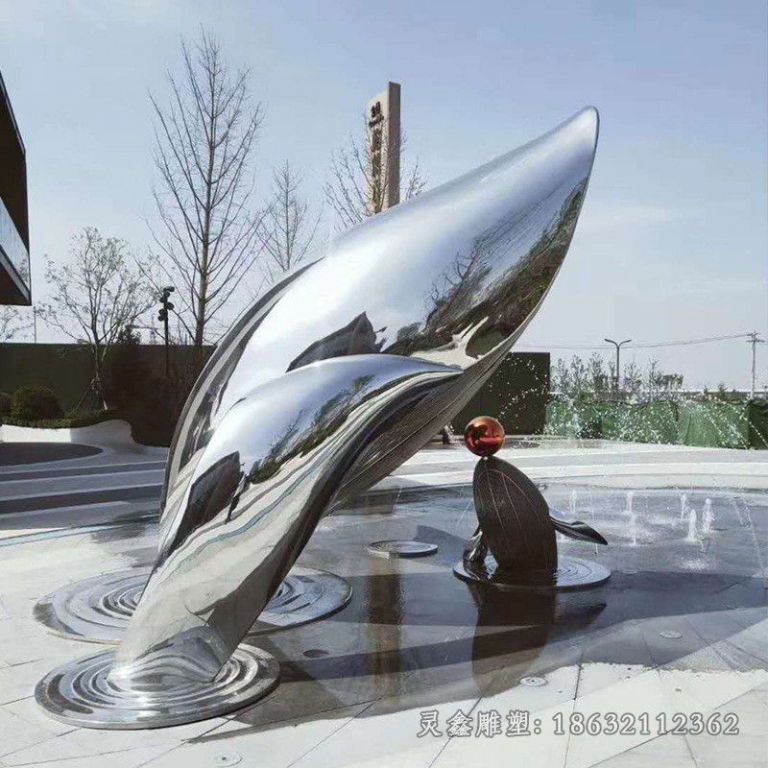 不锈钢镜面海豚公园雕塑