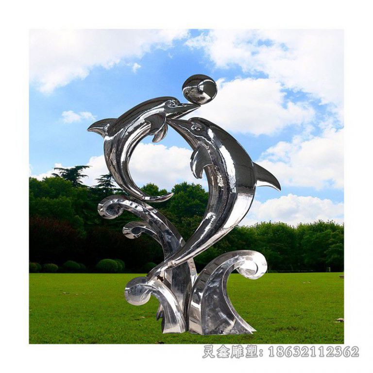 不锈钢镜面海豚户外雕塑