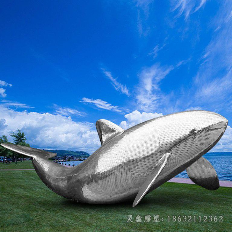 不锈钢镜面海豚小区雕塑