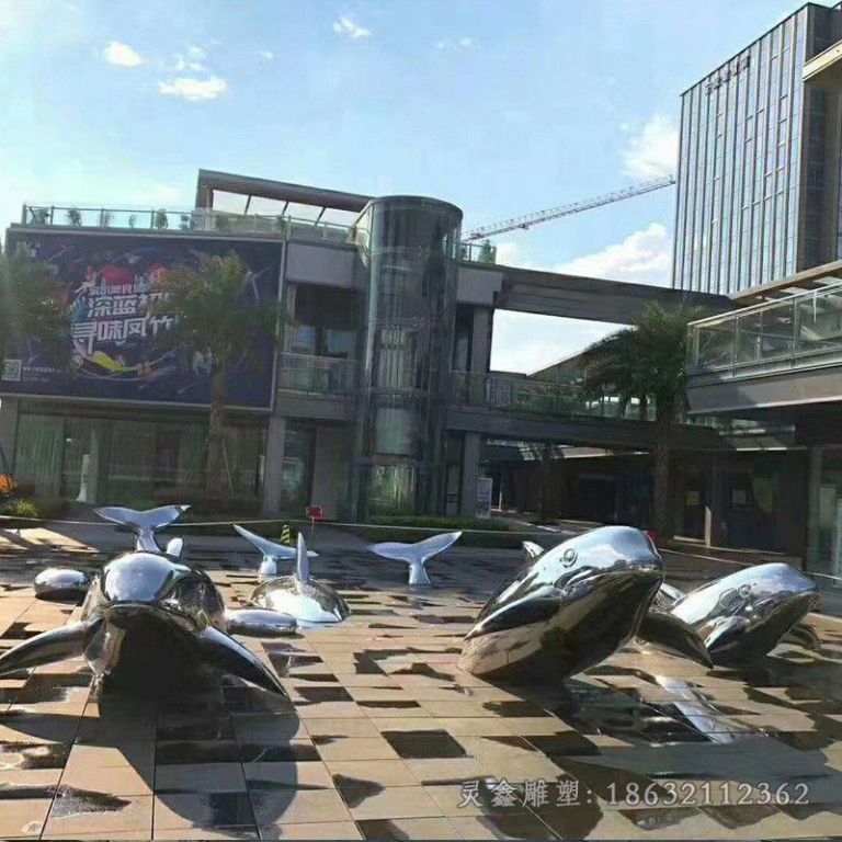 不锈钢镜面海豚街边雕塑