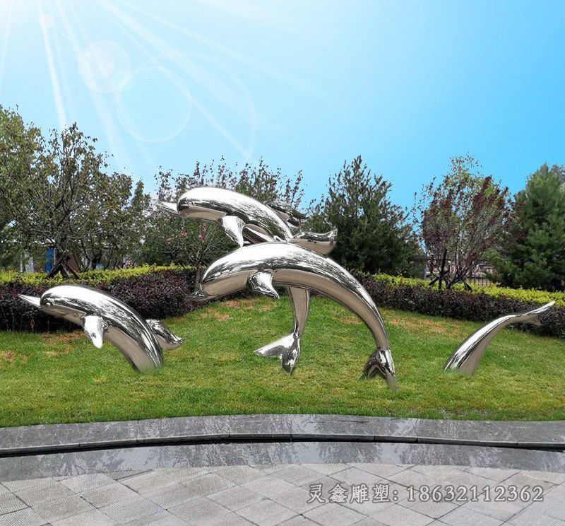 不锈钢镜面海豚商场雕塑