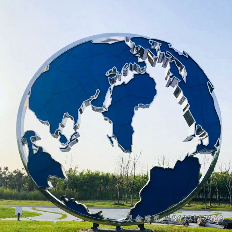 不锈钢彩绘地球仪校园雕塑