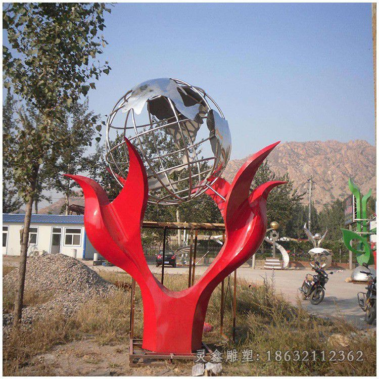 不锈钢抽象地球仪街边雕塑